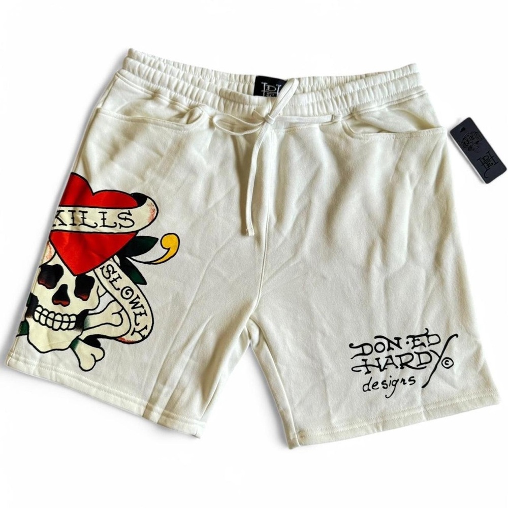 New Ed Hardy Men's White Graphic Shorts